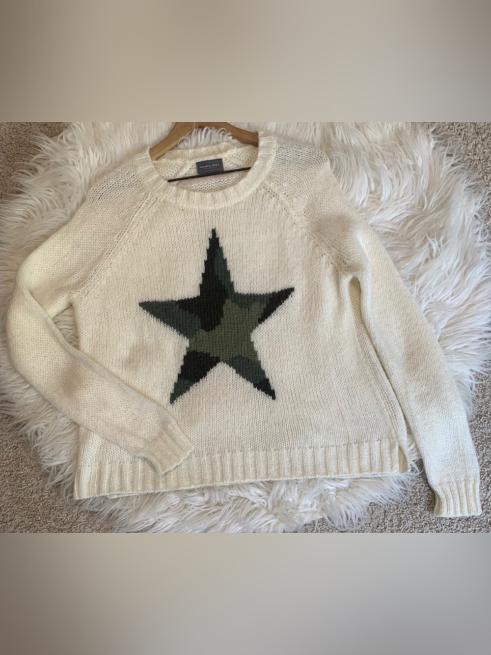 Wooden Ships Knit Camo Star Raglan Crew Sweater Size S/M